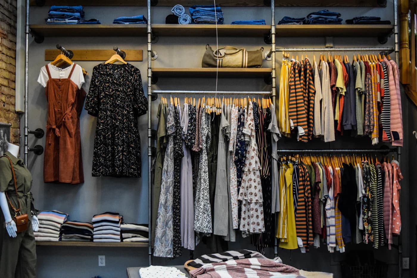 Shelves of colourful ethnic clothing in a shop